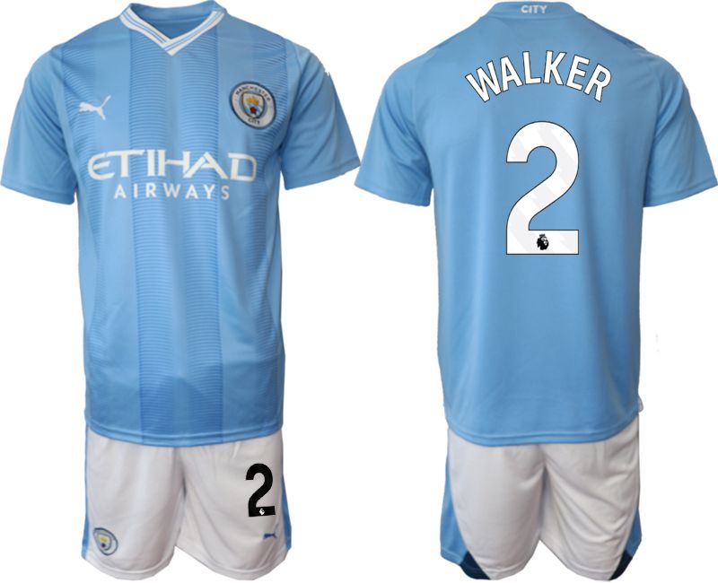 Men 2023-2024 Club Manchester City home Light blue 2 Soccer Jersey